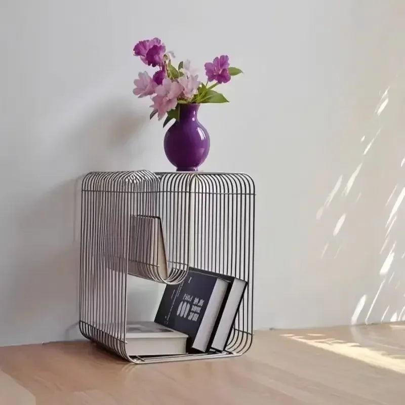 Modern Scandinavian Coffee Table β Minimalist Metal Side Table with Magazine Storage