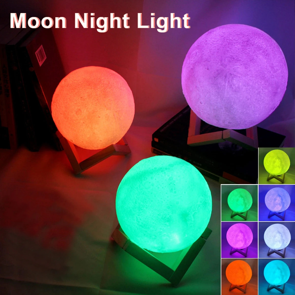 Moon Lamp LED Night Light – Battery Powered Starry Atmosphere Lamp with Stand