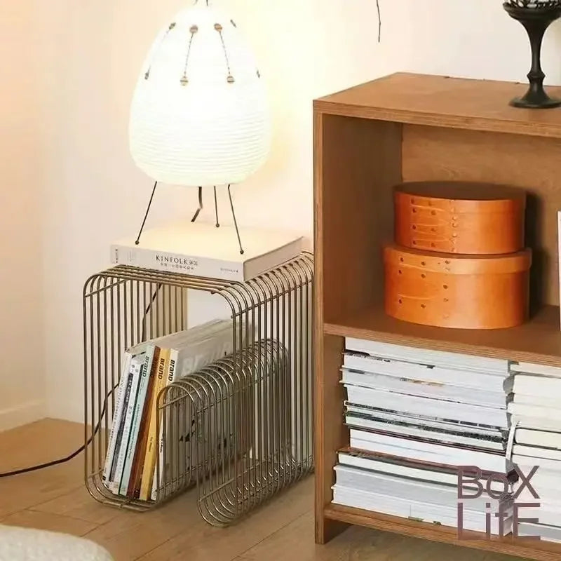 Modern Scandinavian Coffee Table – Minimalist Metal Side Table with Magazine Storage