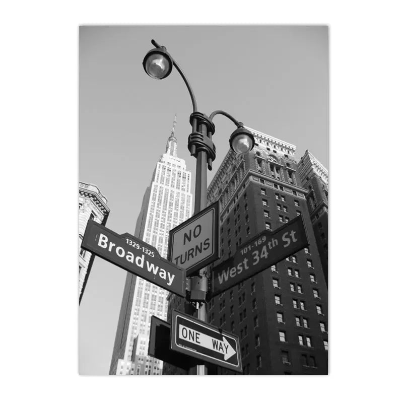New York City Wall Art – Black & White Nordic Canvas Print with Guitar & Camera Design