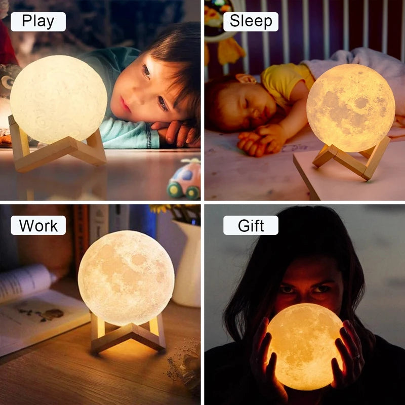 Moon Lamp LED Night Light – Battery Powered Starry Atmosphere Lamp with Stand