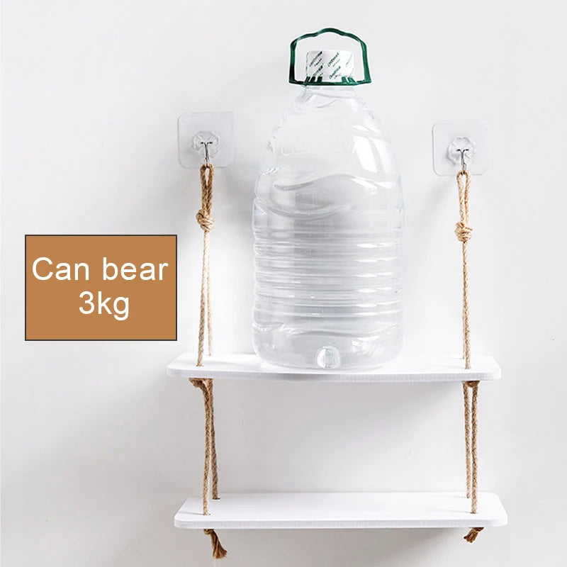 Wood Wall Storage Shelf with Hooks – Decorative Kitchen Organizer Rack