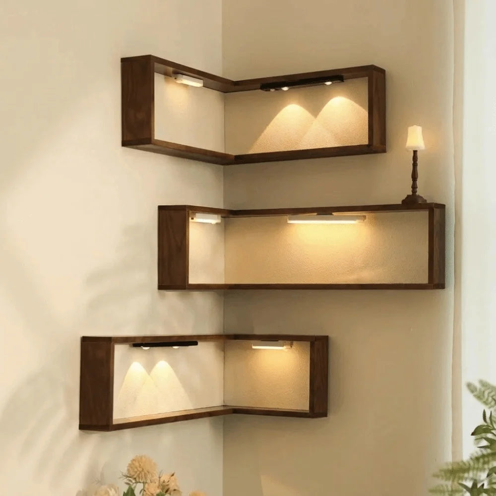 Bamboo Corner Wall Shelf – Saving Wooden Floating Shelf