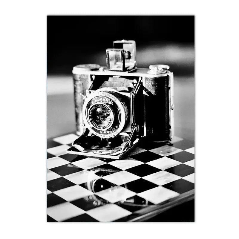 New York City Wall Art – Black & White Nordic Canvas Print with Guitar & Camera Design