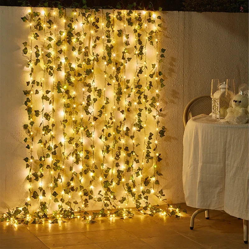 Flower Green Leaf String Lights – Battery Operated Vine Garland Fairy Lights for Christmas, Wedding & Home Decor