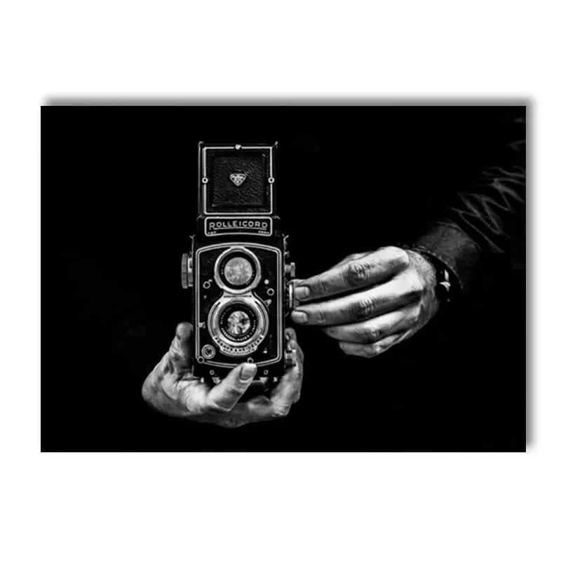 New York City Wall Art – Black & White Nordic Canvas Print with Guitar & Camera Design