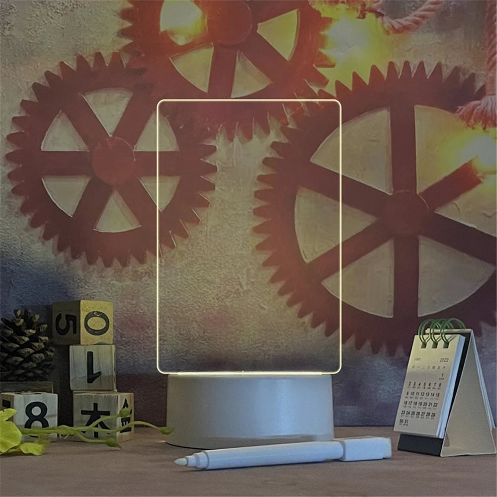 LED Acrylic Message Board Night Light – USB Desk Decor