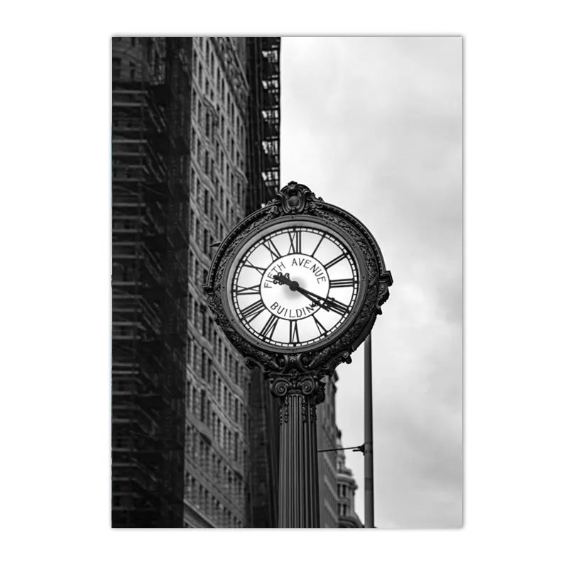 New York City Wall Art – Black & White Nordic Canvas Print with Guitar & Camera Design