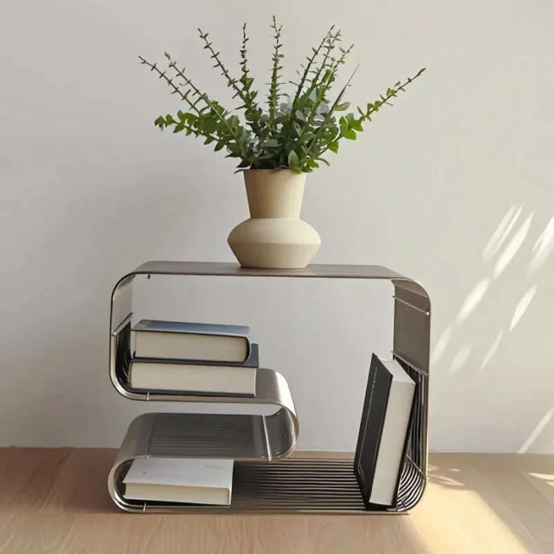 Modern Scandinavian Coffee Table – Minimalist Metal Side Table with Magazine Storage