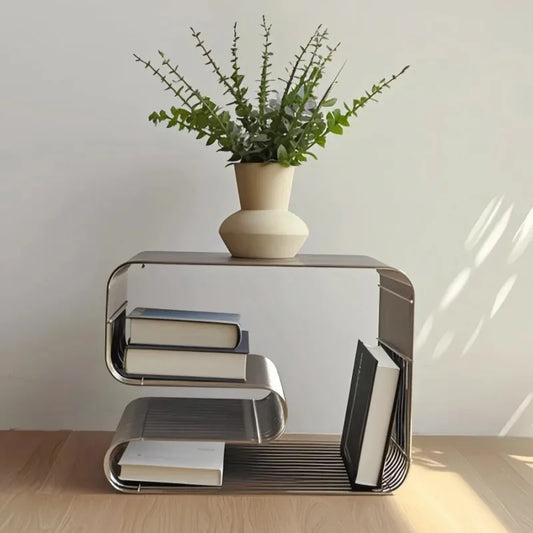 Modern Scandinavian Coffee Table – Minimalist Metal Side Table with Magazine Storage