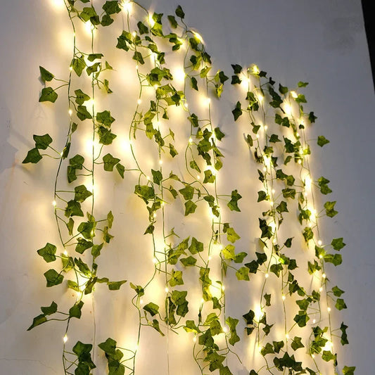 Flower Green Leaf String Lights – Battery Operated Vine Garland Fairy Lights for Christmas, Wedding & Home Decor
