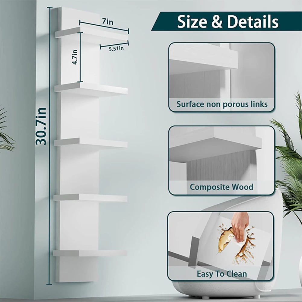 5-Tier Floating Wall Bookshelf – Space-Saving Modern Bookcase, Minimalist Wall Storage Shelf
