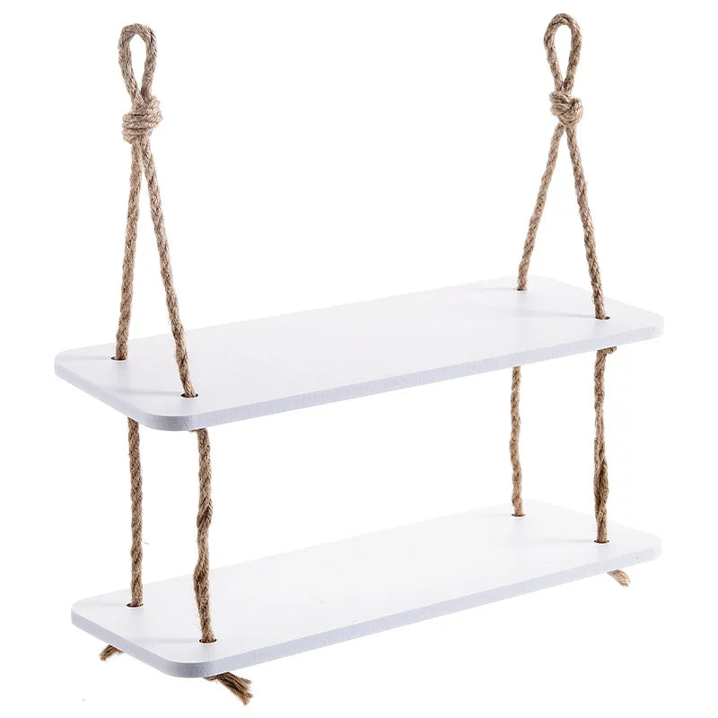 Wood Wall Storage Shelf with Hooks – Decorative Kitchen Organizer Rack