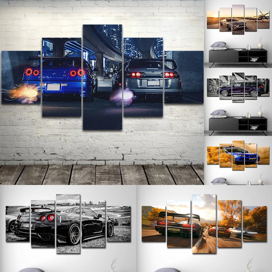 5 Panel Sports Car Canvas Wall Art – Racing Car Poster Set