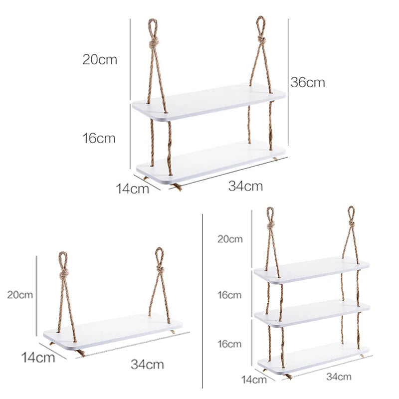 Wood Wall Storage Shelf with Hooks – Decorative Kitchen Organizer Rack