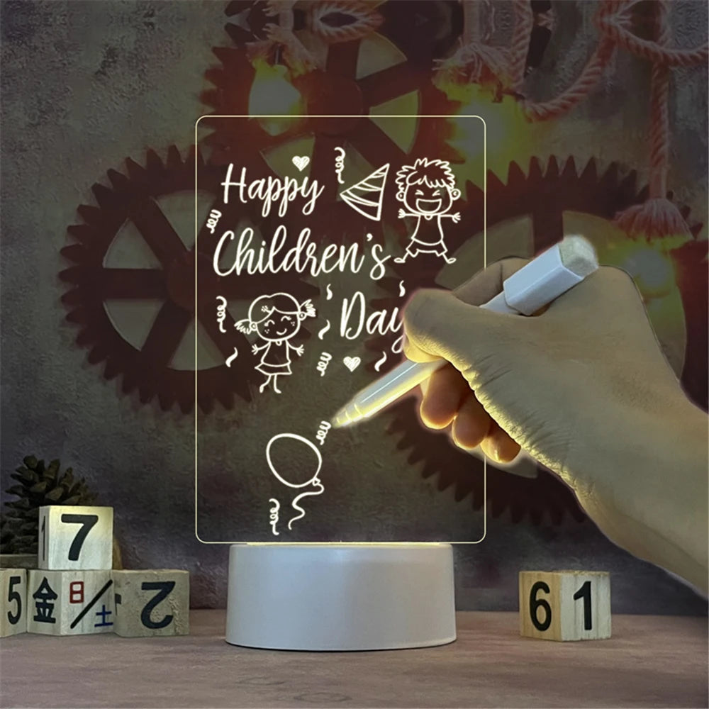 LED Acrylic Message Board Night Light – USB Desk Decor
