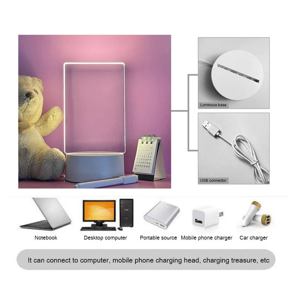 LED Acrylic Message Board Night Light – USB Desk Decor