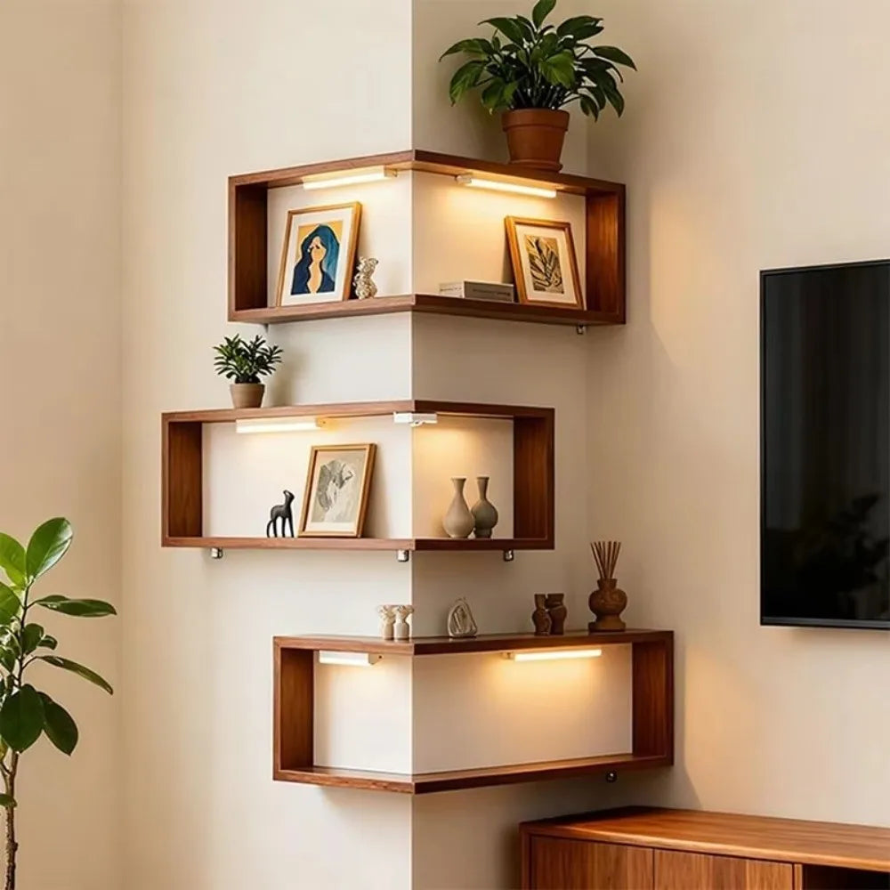 Bamboo Corner Wall Shelf – Saving Wooden Floating Shelf