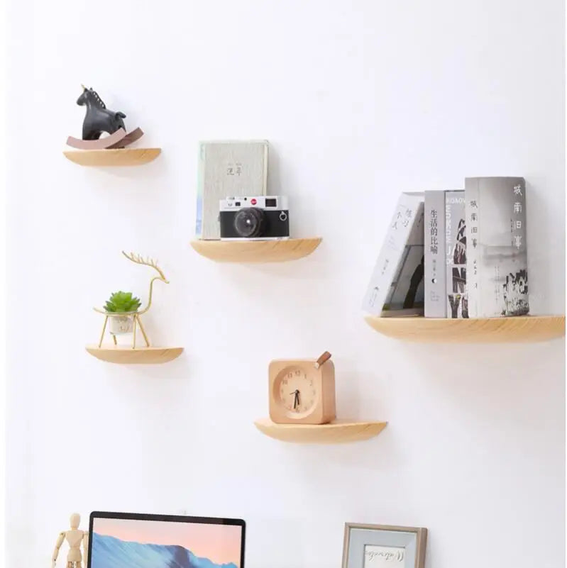Wooden Half-Moon Wall Shelf – Minimalist Wall-Mounted Storage & Display Rack