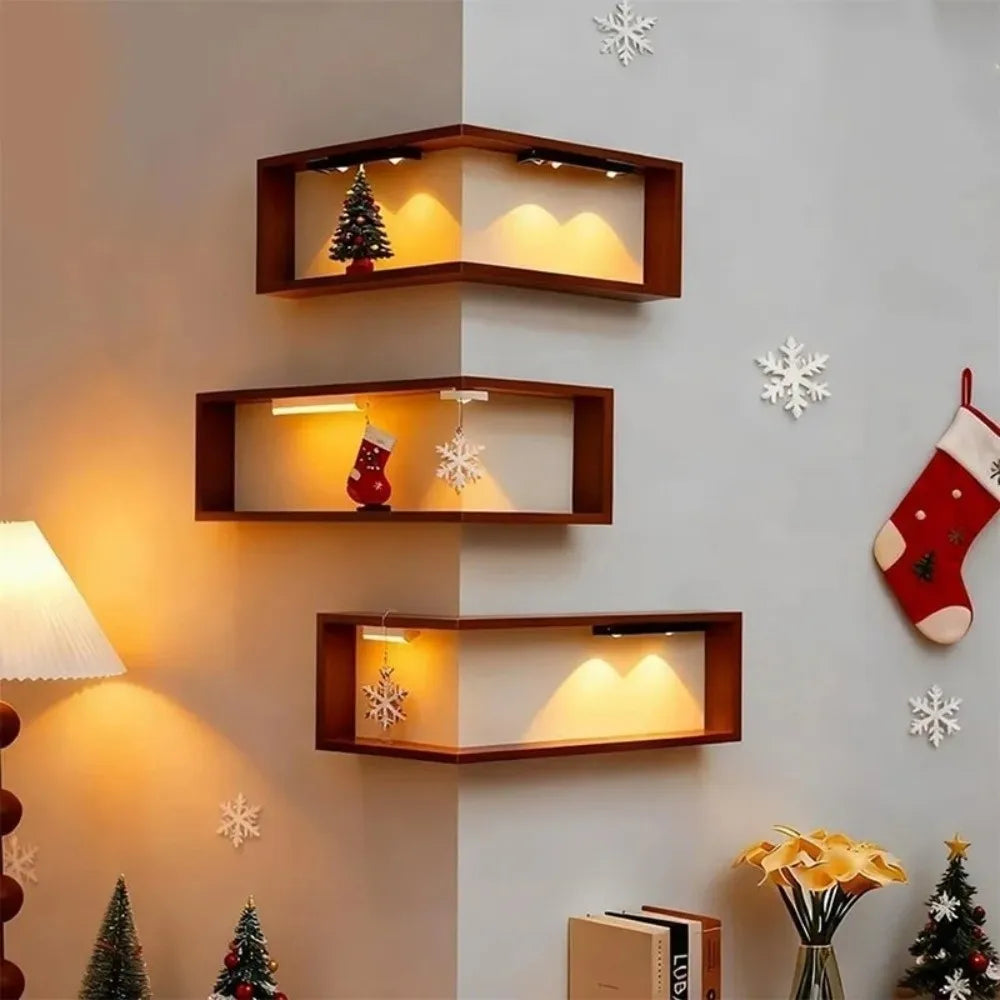 Bamboo Corner Wall Shelf – Saving Wooden Floating Shelf