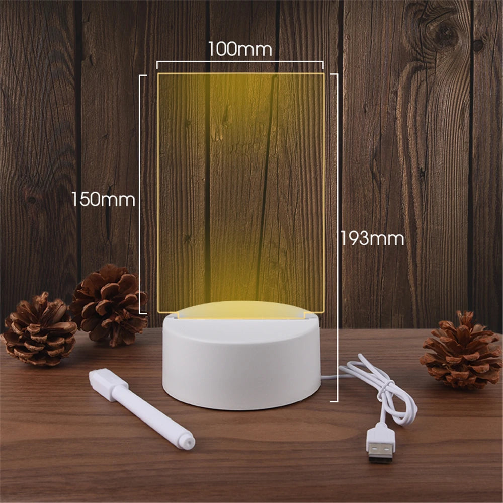 LED Acrylic Message Board Night Light – USB Desk Decor