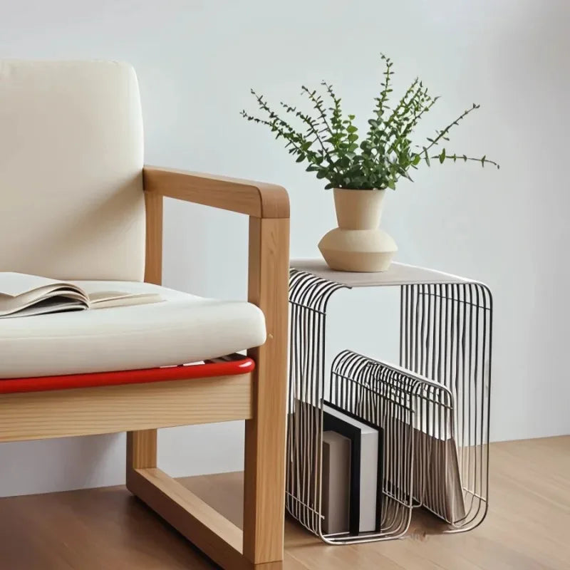 Modern Scandinavian Coffee Table – Minimalist Metal Side Table with Magazine Storage