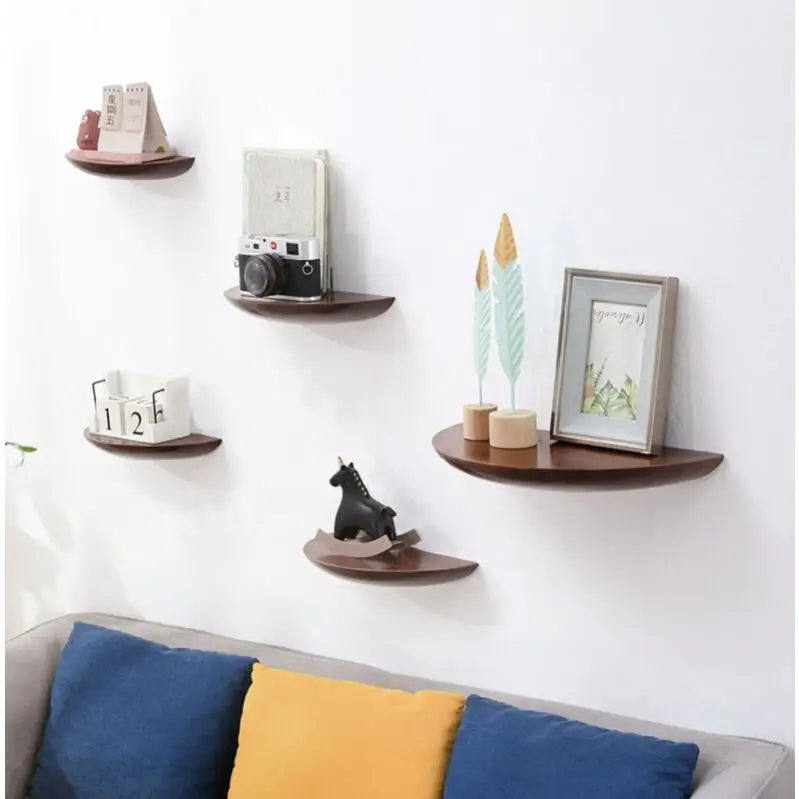 Wooden Half-Moon Wall Shelf – Minimalist Wall-Mounted Storage & Display Rack