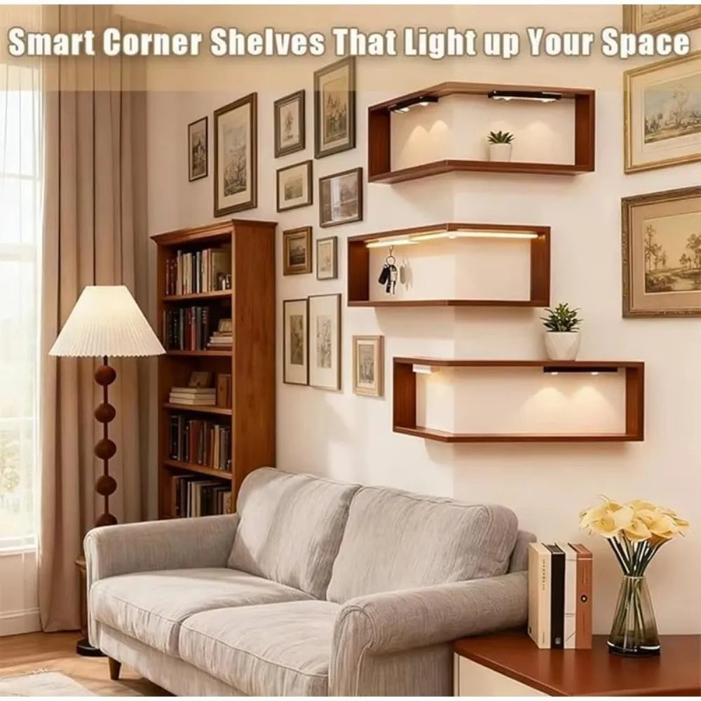 Bamboo Corner Wall Shelf – Saving Wooden Floating Shelf
