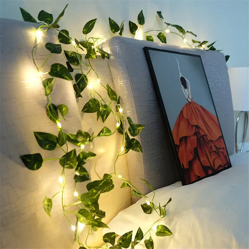 Flower Green Leaf String Lights – Battery Operated Vine Garland Fairy Lights for Christmas, Wedding & Home Decor