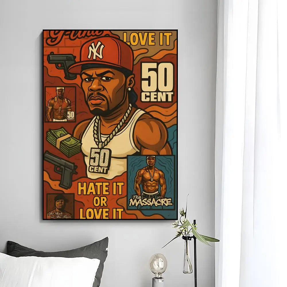 50 Cent Wall Art – Rapper Canvas Poster, Urban Hip Hop Home Decor