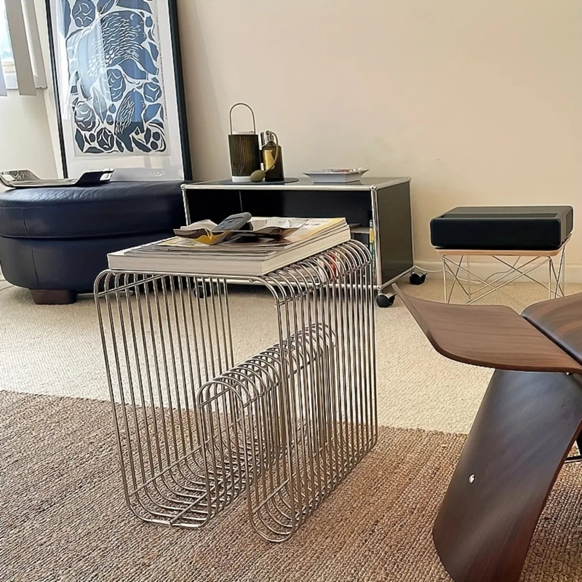 Modern Scandinavian Coffee Table – Minimalist Metal Side Table with Magazine Storage
