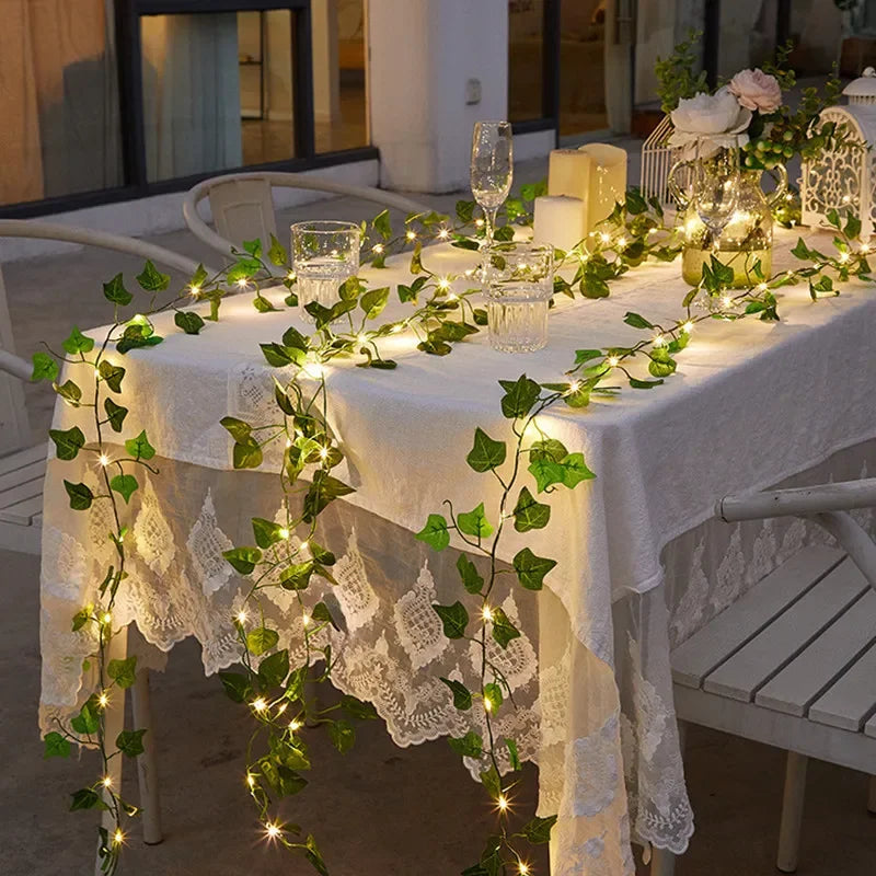 Flower Green Leaf String Lights – Battery Operated Vine Garland Fairy Lights for Christmas, Wedding & Home Decor