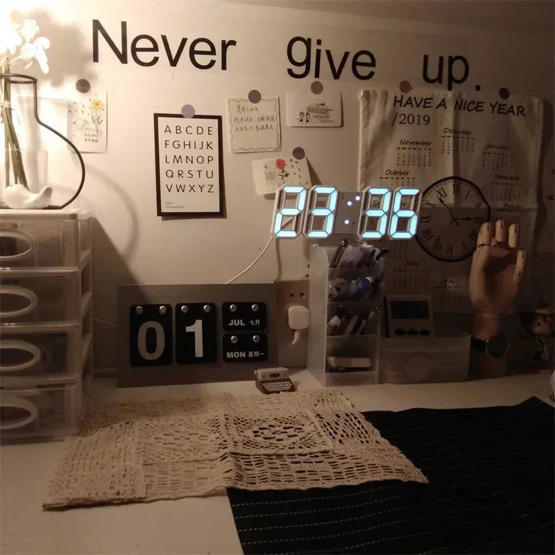 Modern LED Digital Wall Clock – 3D Glow Aesthetic Room Decoration