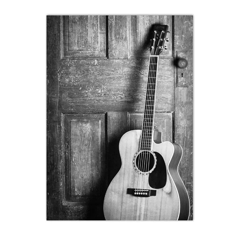 New York City Wall Art – Black & White Nordic Canvas Print with Guitar & Camera Design