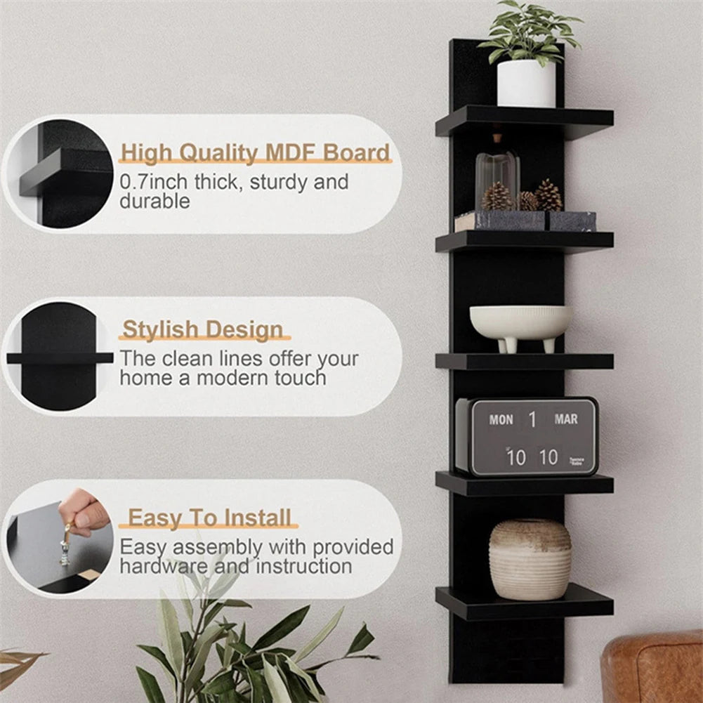 5-Tier Floating Wall Bookshelf – Space-Saving Modern Bookcase, Minimalist Wall Storage Shelf