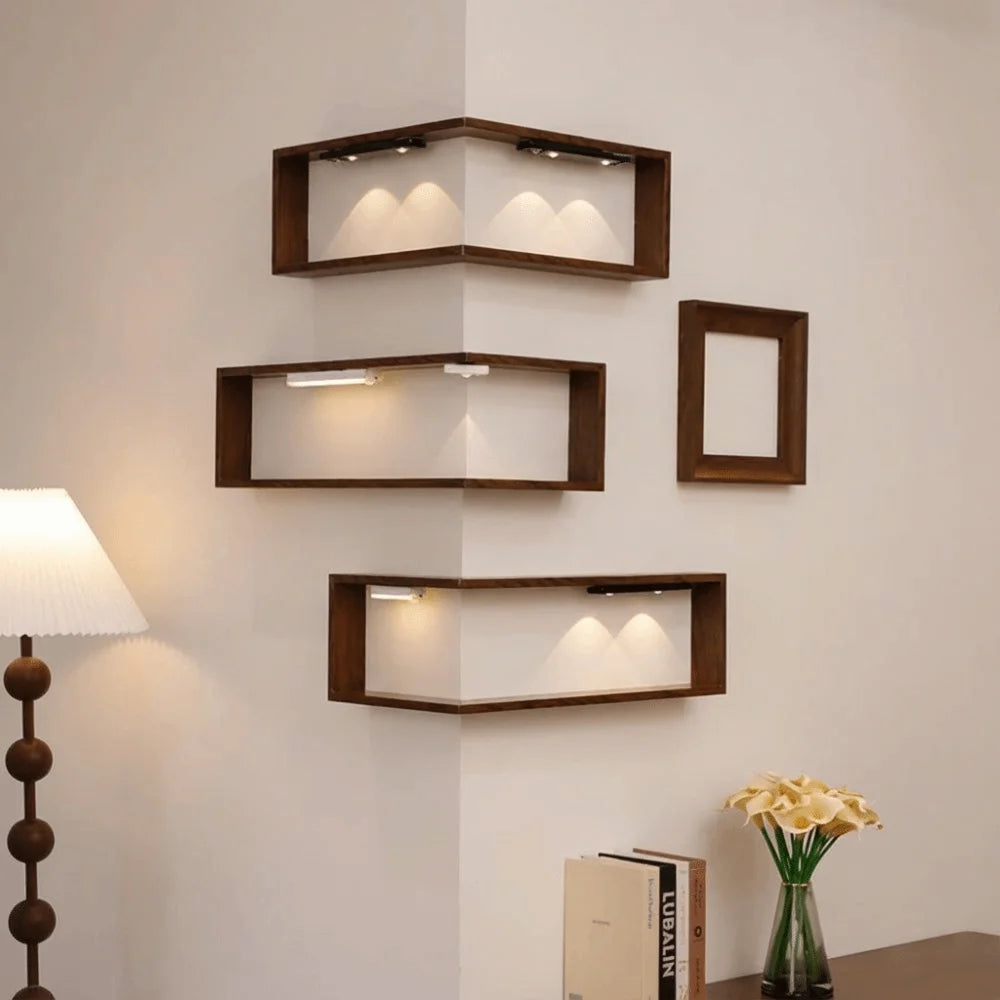 Bamboo Corner Wall Shelf – Saving Wooden Floating Shelf