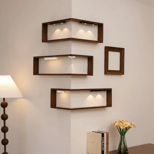 Bamboo Corner Wall Shelf – Saving Wooden Floating Shelf
