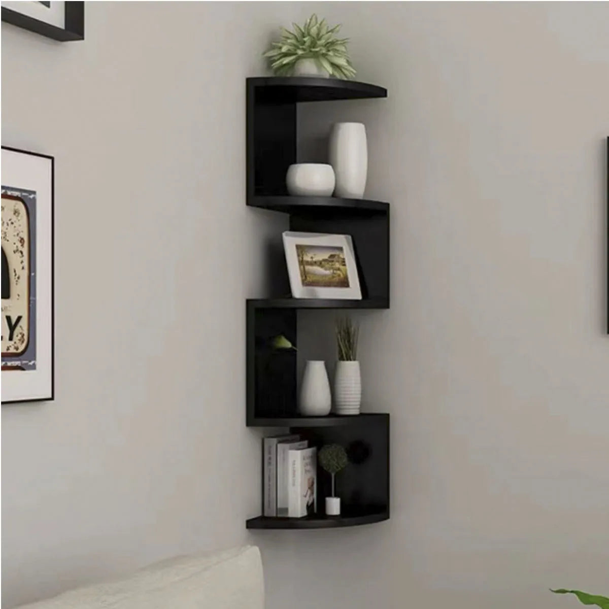 5-Tier Corner Floating Shelves – Modern Wall Mounted Bookcase