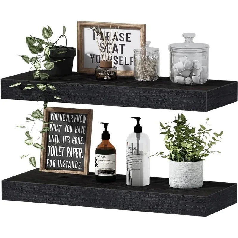 Modern Floating Wall Shelves – Wooden Wall-Mounted Storage Rack