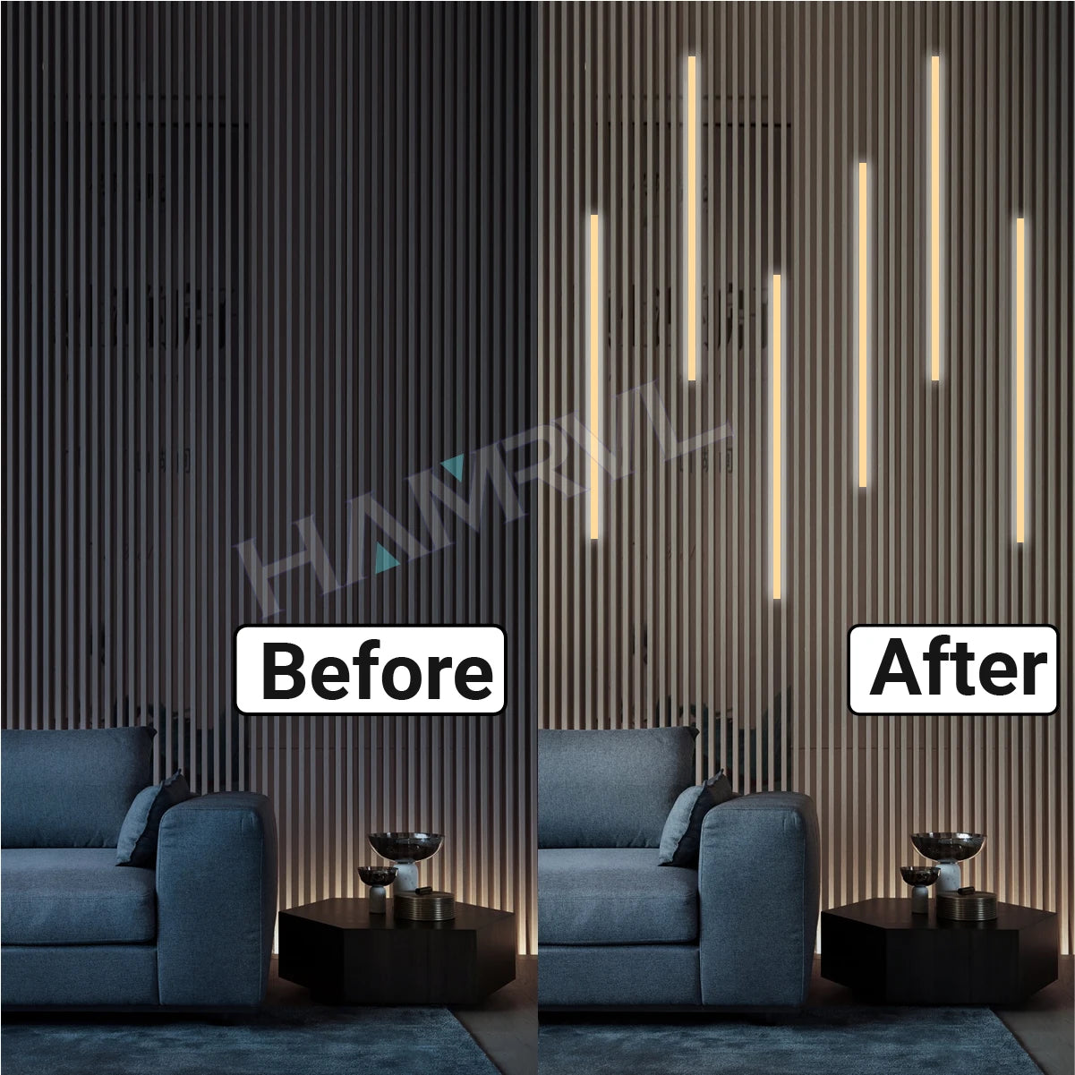 LED Recessed Strip Light for Wood Slat Wall – Touch Sensor, Self-Adhesive Ambient Lighting