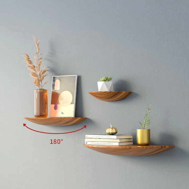 Wooden Half-Moon Wall Shelf – Minimalist Wall-Mounted Storage & Display Rack