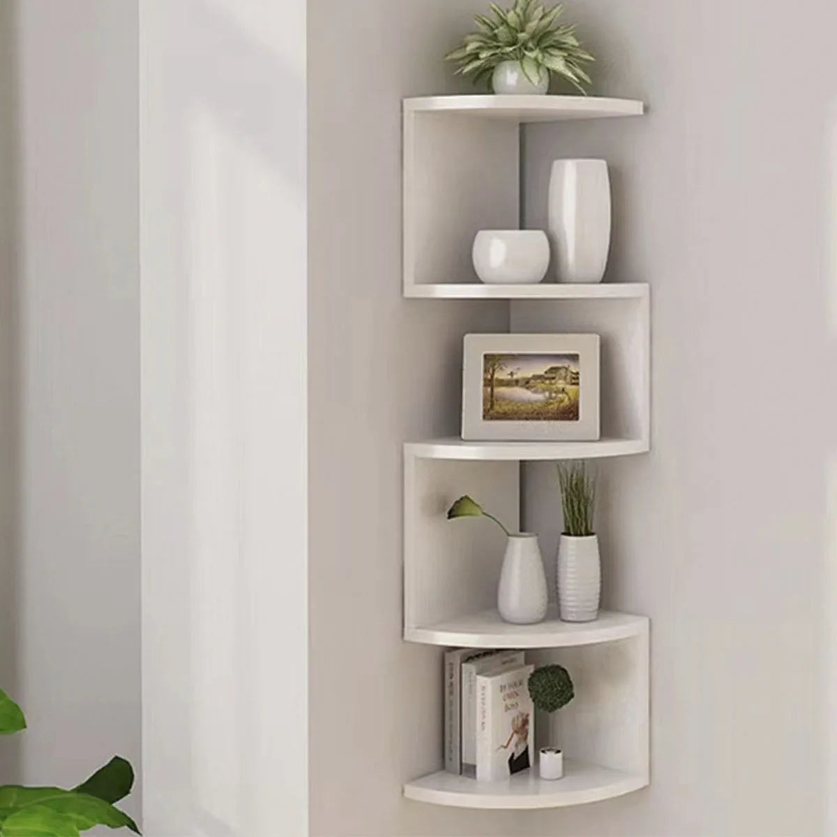 5-Tier Corner Floating Shelves – Modern Wall Mounted Bookcase