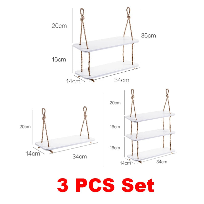 Wood Wall Storage Shelf with Hooks – Decorative Kitchen Organizer Rack