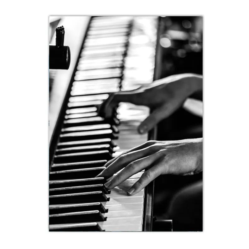 New York City Wall Art – Black & White Nordic Canvas Print with Guitar & Camera Design