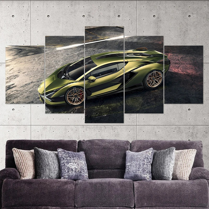5 Panel Sports Car Canvas Wall Art – Racing Car Poster Set