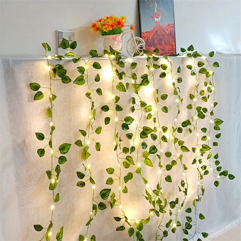 Flower Green Leaf String Lights – Battery Operated Vine Garland Fairy Lights for Christmas, Wedding & Home Decor