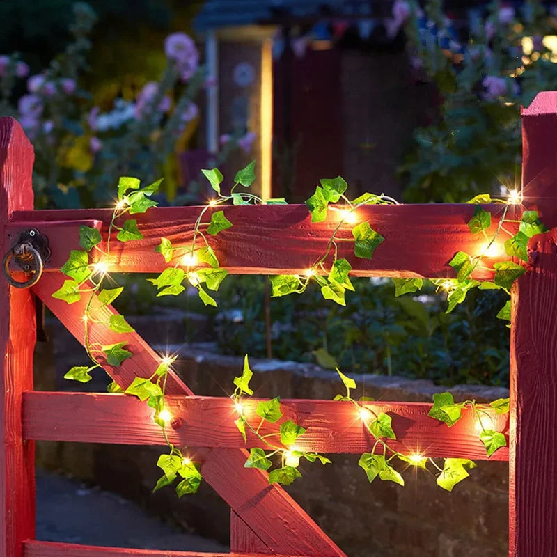 Flower Green Leaf String Lights – Battery Operated Vine Garland Fairy Lights for Christmas, Wedding & Home Decor