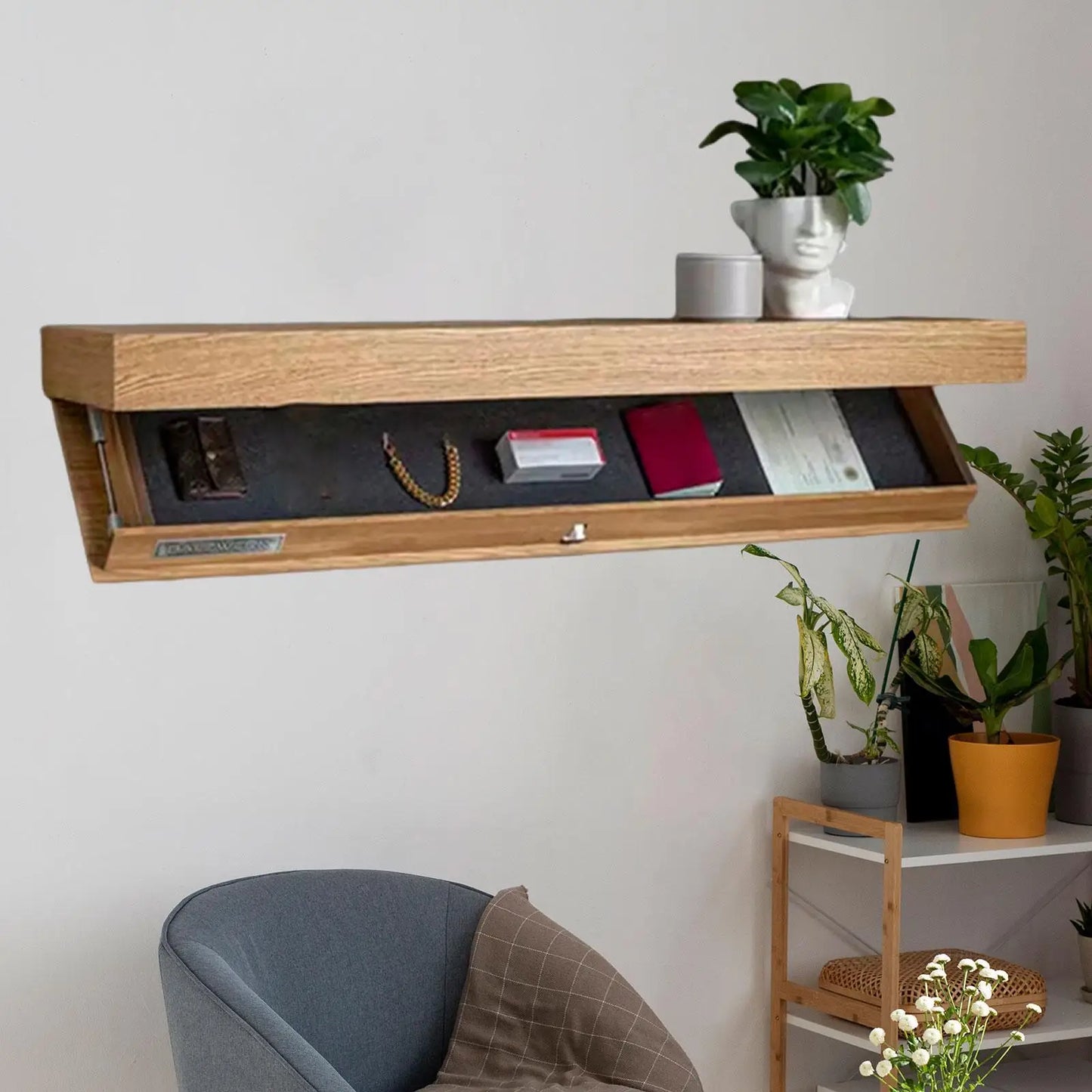 Hidden Compartment Floating Shelf – Secret Storage Wooden Wall Shelf