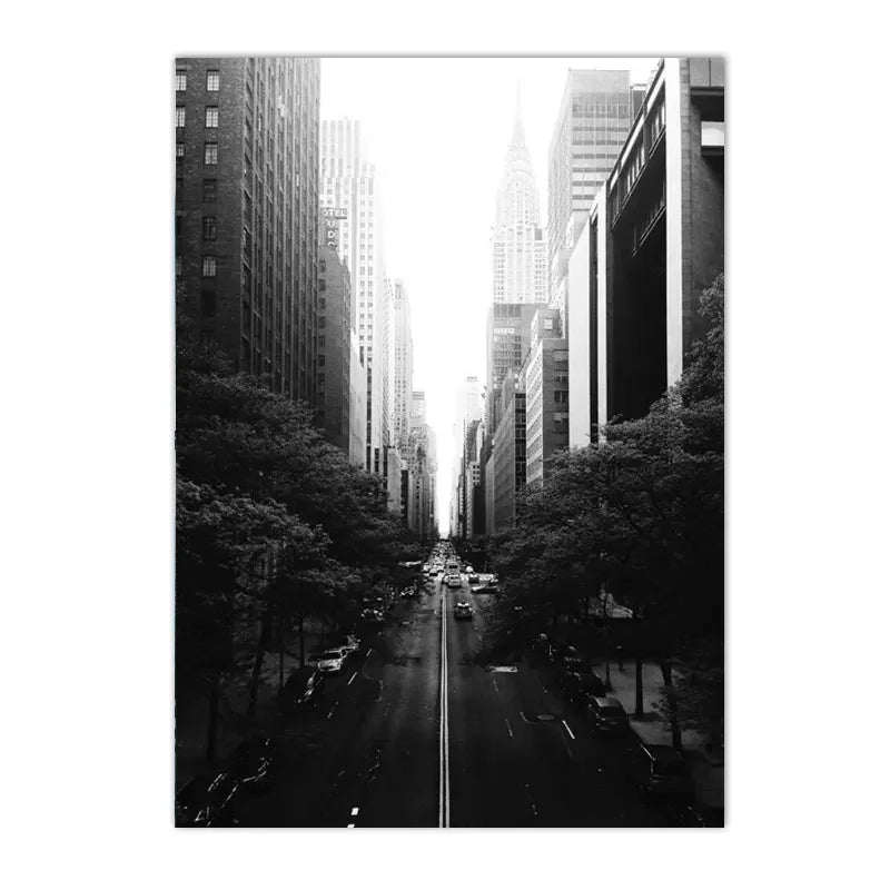 New York City Wall Art – Black & White Nordic Canvas Print with Guitar & Camera Design
