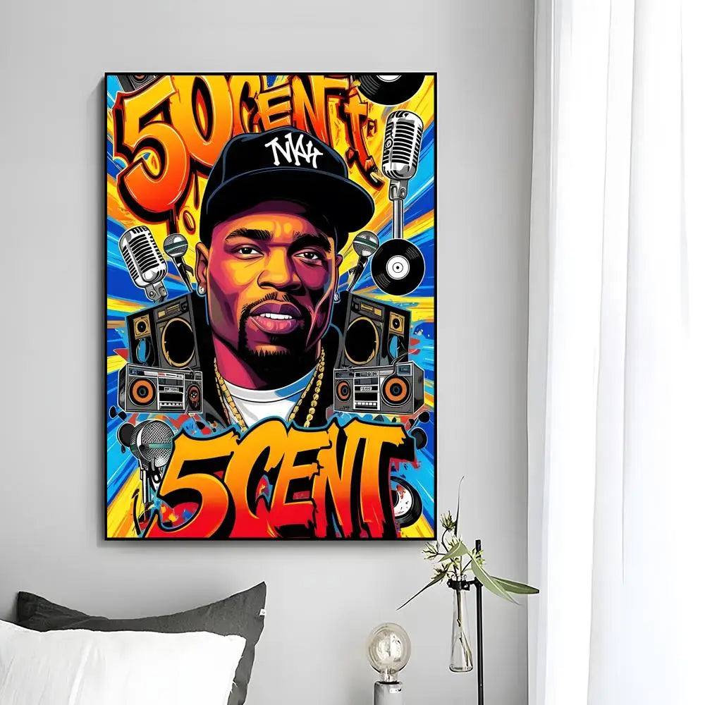 50 Cent Wall Art – Rapper Canvas Poster, Urban Hip Hop Home Decor